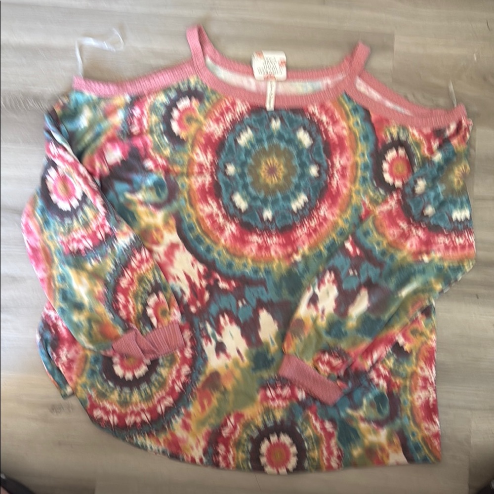 Now and Forever 3/4 Sleeve Orange Pink Cut Out Blouse